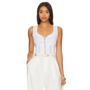 Free People Amelia Corset Top in White Cotton Poplin